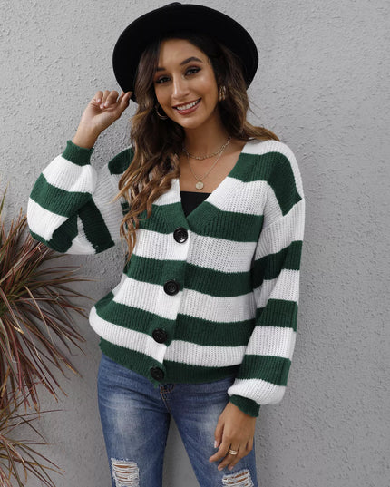 Striped Button-Up Long Sleeve Cardigan