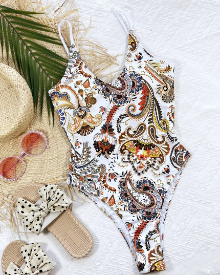 Printed Tie Back Scoop Neck One-Piece Swimsuit 