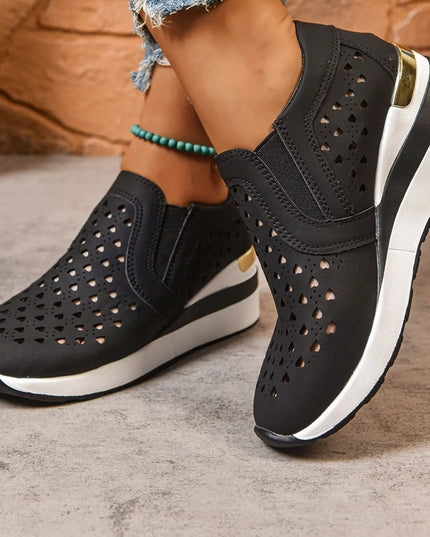 Breathable Cutout Wedge Sneakers 
