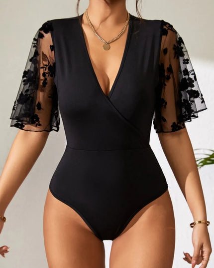 Surplice Lace Flutter Sleeve Bodysuit 