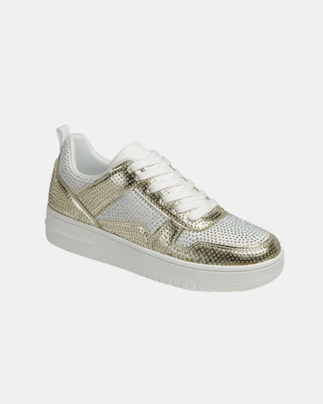 Forever Link Rhinestone Platform Flat Sneakers Gold White