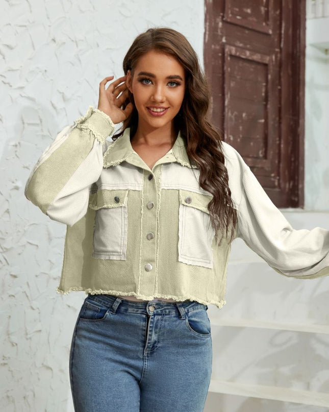 Color Block Crop Jacket with Pockets