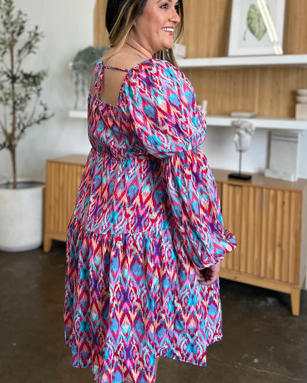 Double Take Full Size Printed Long Sleeve Dress