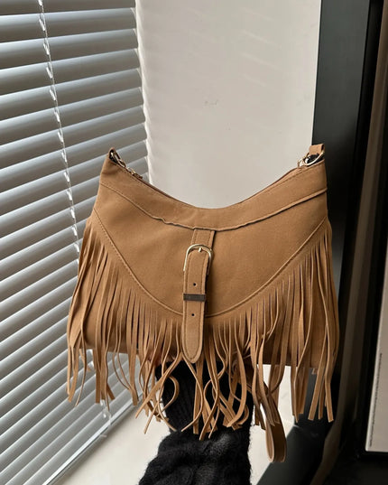 Fringe Solid Color Shoulder Bag 