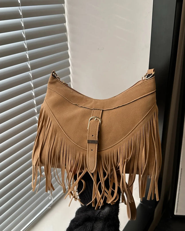 Fringe Solid Color Shoulder Bag 