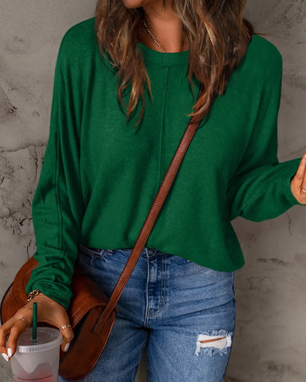 Double Take Full Size Round Neck Long Sleeve T-Shirt Green