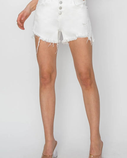 RISEN Button Fly Frayed Hem Denim Shorts 