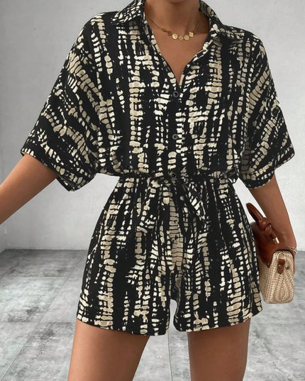 Tie Dye Print Collar Neck Short Sleeve Romper