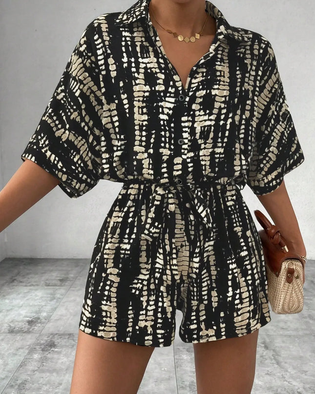 Tie Dye Print Collar Neck Short Sleeve Romper