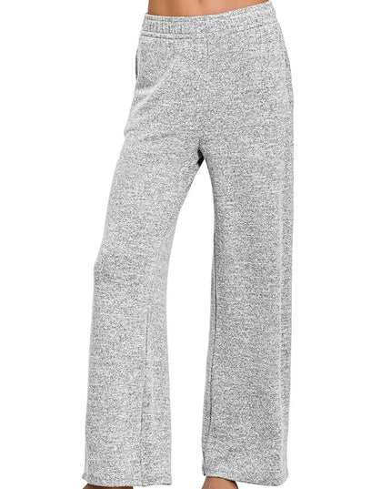 Zenana Soft Melange Hacci Elastic Waistband Lounge Pants BLACK