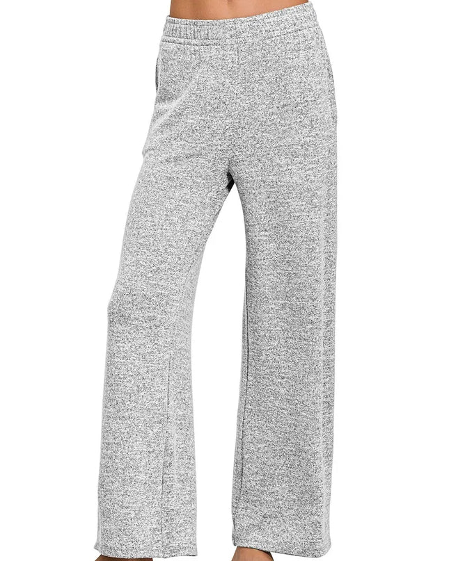 Zenana Soft Melange Hacci Elastic Waistband Lounge Pants BLACK