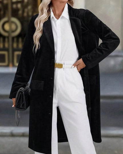 Lapel Collar Long Sleeve Longline Coat