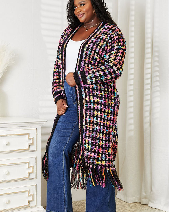 Angel Wings Full Size Multicolored Open Front Fringe Hem Cardigan