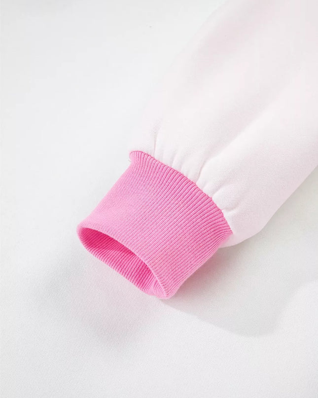 Color Block Sweatshirt and Elastic Waist Shorts Set