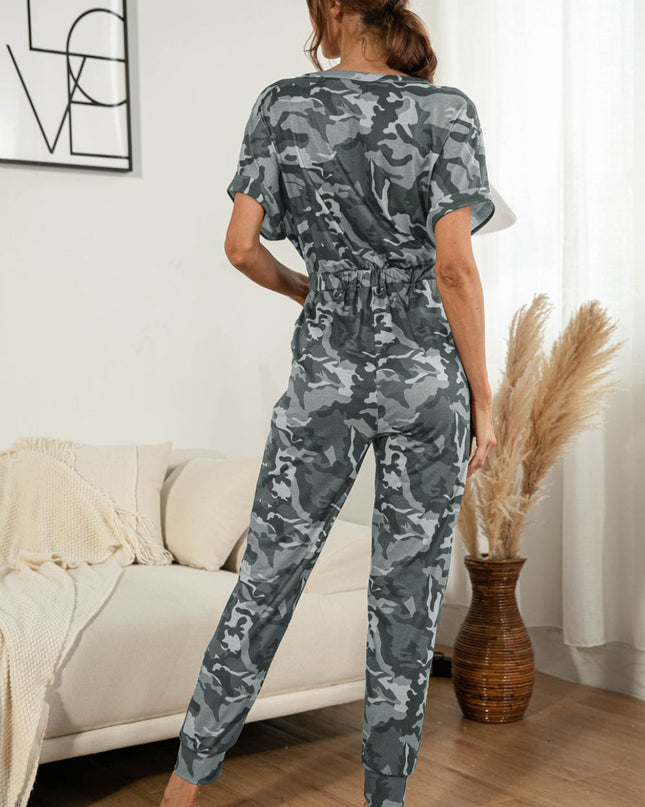 Surplice Neck Tied Short Sleeve Jumpsuit