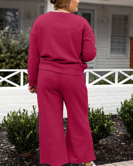 Double Take Full Size Textured Long Sleeve Top and Drawstring Pants Set