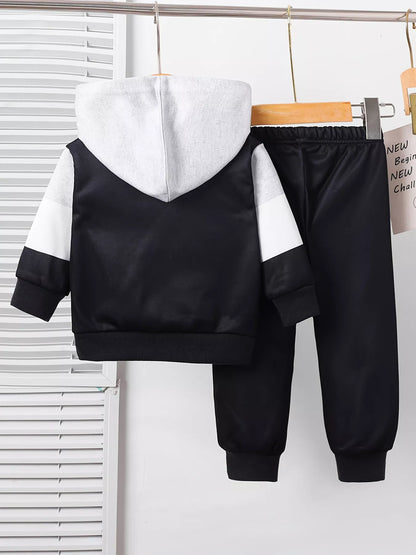 Children's Color Block Casual Hoodie & Pants Set