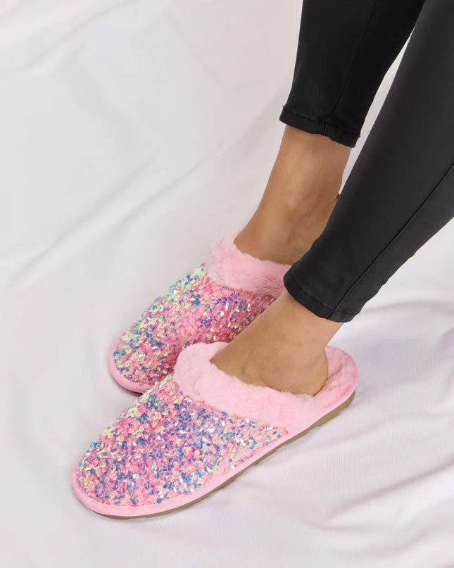 Forever Link Sequin Plush Round Toe Slippers