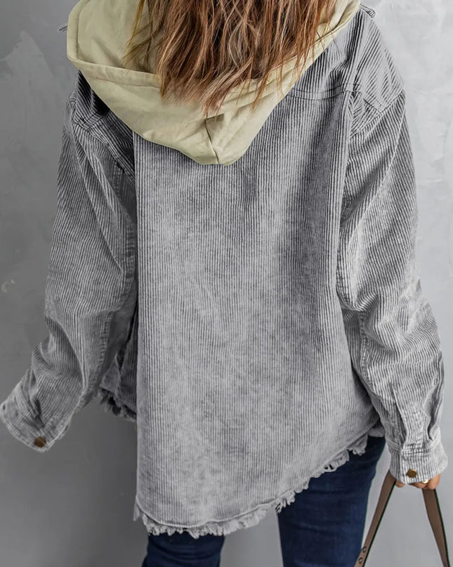 Snap Front Hooded Corduroy Shacket