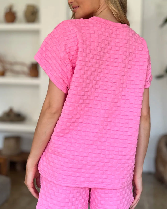 Double Take Full Size Texture T-Shirt and Shorts Set