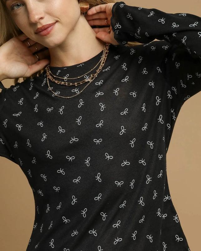 Umgee Bow Print Lightweight Knit Top