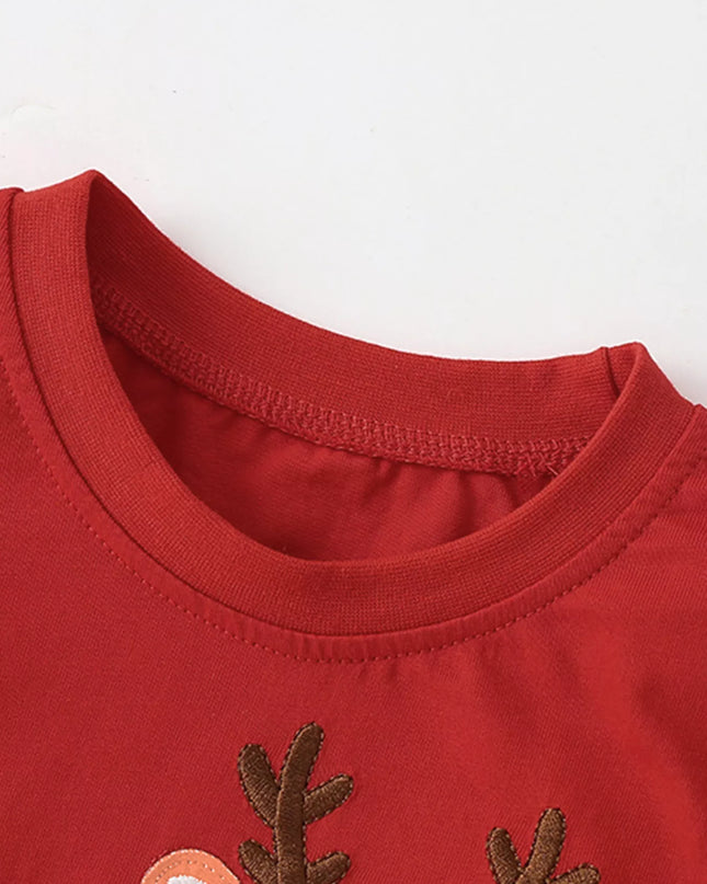 Children's Deer Applique Ruffle Trim Long Sleeve T-Shirt