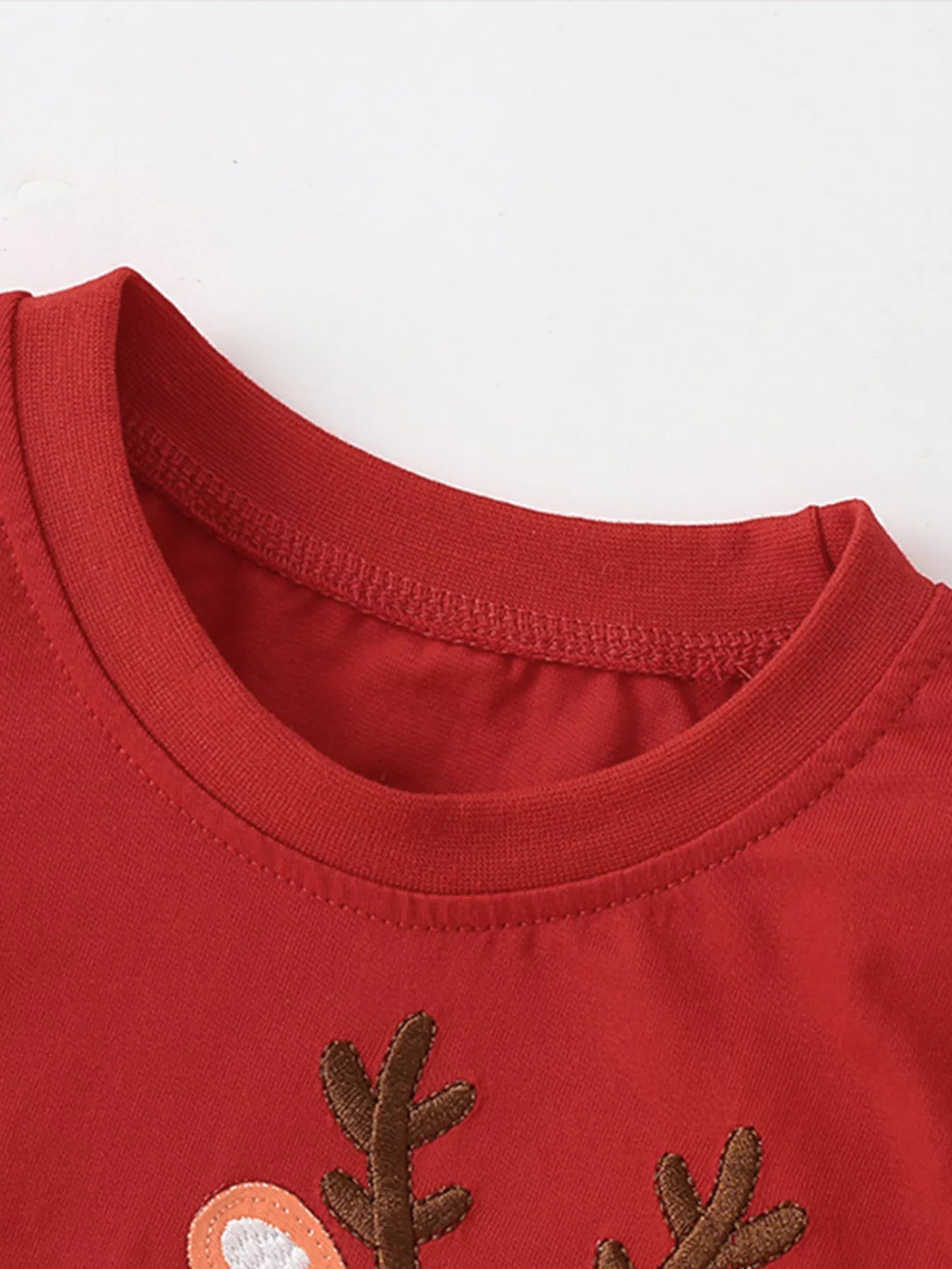 Children's Deer Applique Ruffle Trim Long Sleeve T-Shirt