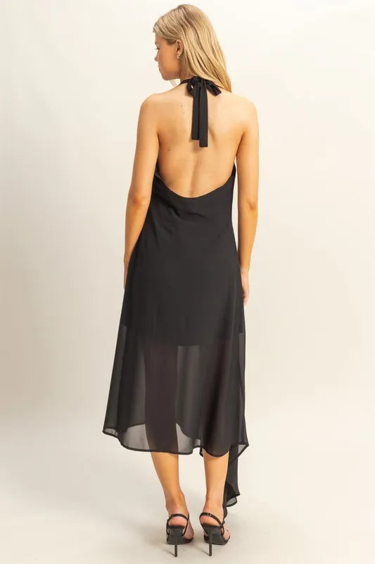HYFVE Chiffon Halter Asymmetrical Hem Dress