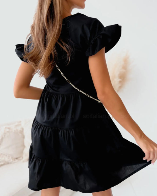 Ruffle Sleeve Tiered Swing Dress