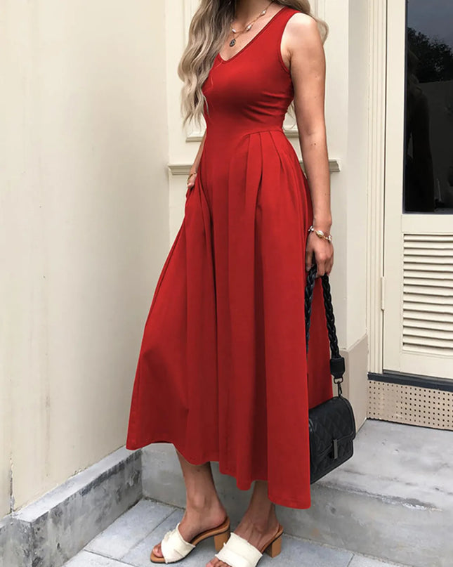 V-Neck Midi Tank Dress