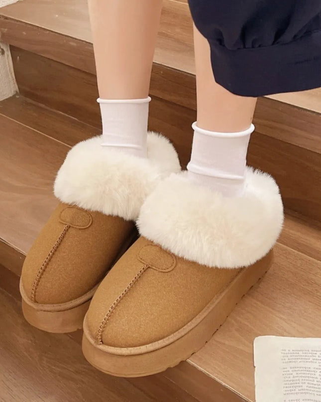 Cozy Furry Platform Boots Brown
