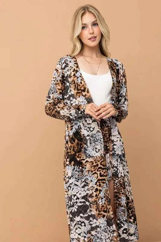And The Why Animal Print Kimono and Shorts Set