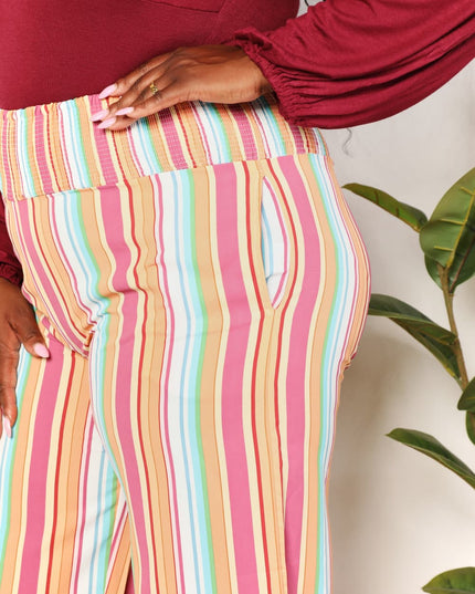 Double Take Striped Smocked Waist Pants with Pockets