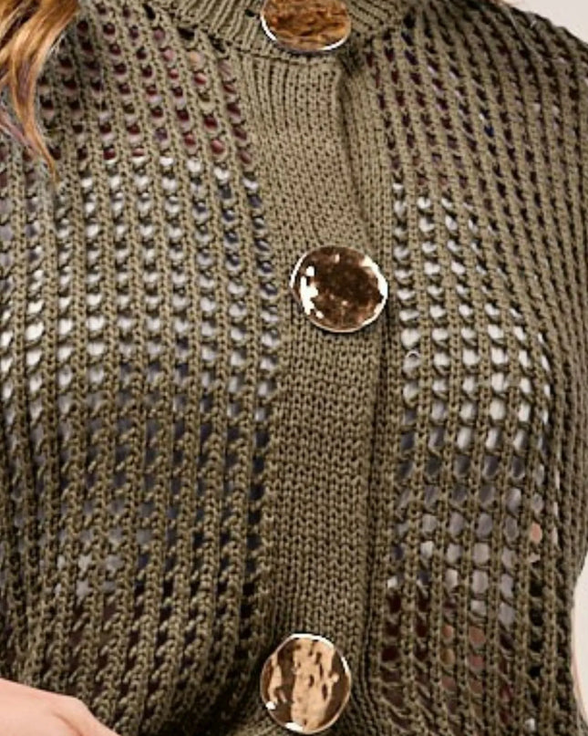 SO ME Big Metal Button Front Openwork Sweater Vest