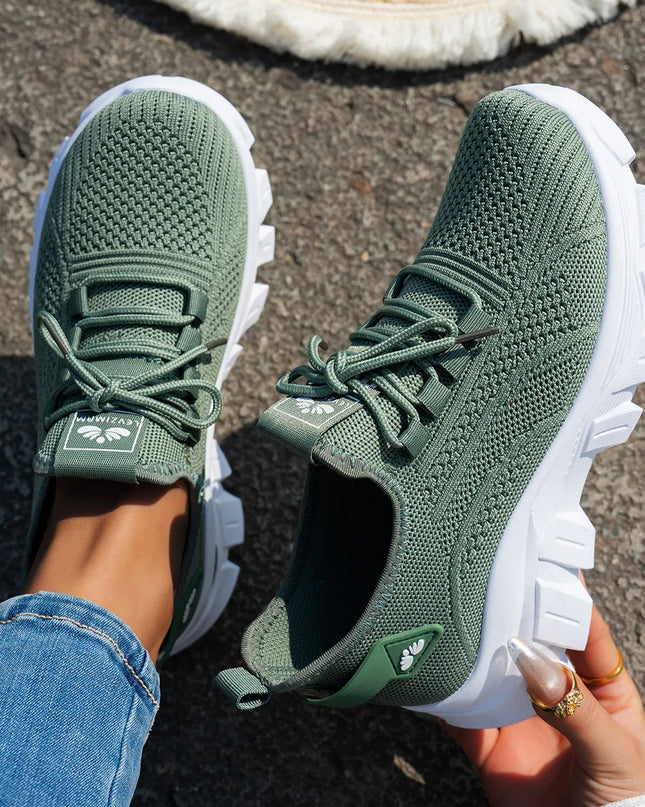 Mesh Lace Up Platform Athletic Green