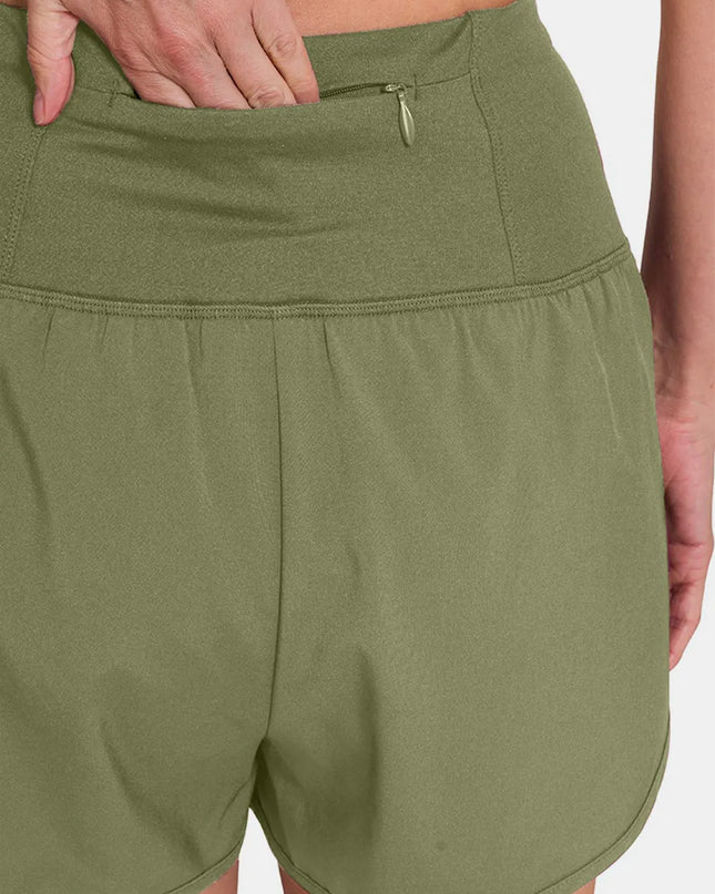 Zenana High-Waisted Zippered Back Pocket Active Shorts