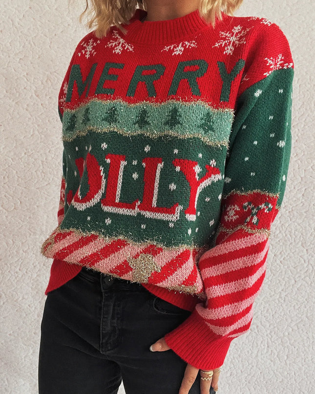 Christmas Letter Round Neck Long Sleeve Sweater