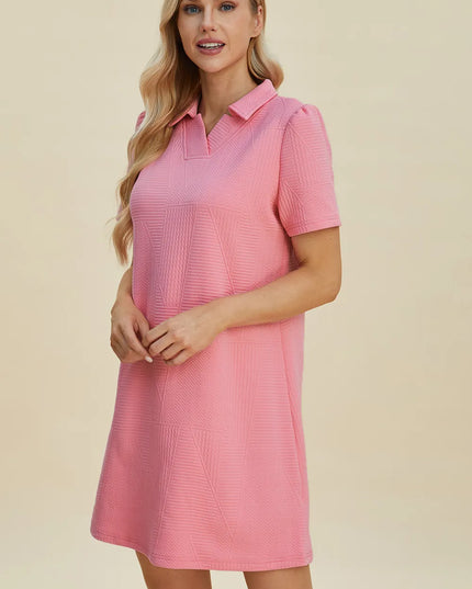 Double Take Full Size Texture Short Sleeve Dress