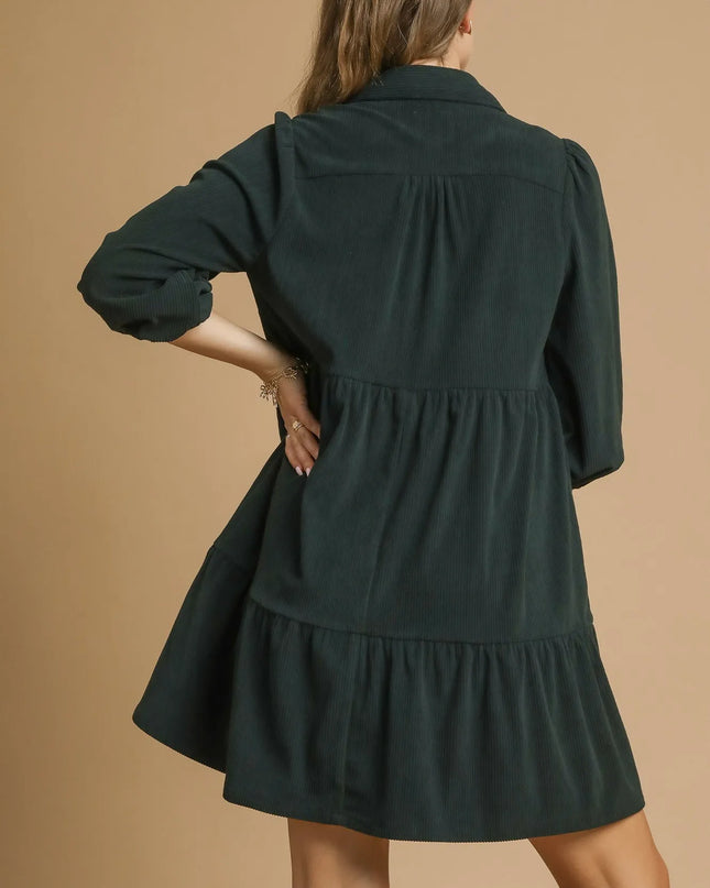 Umgee Tiered Johnny Collar Balloon Sleeve Dress