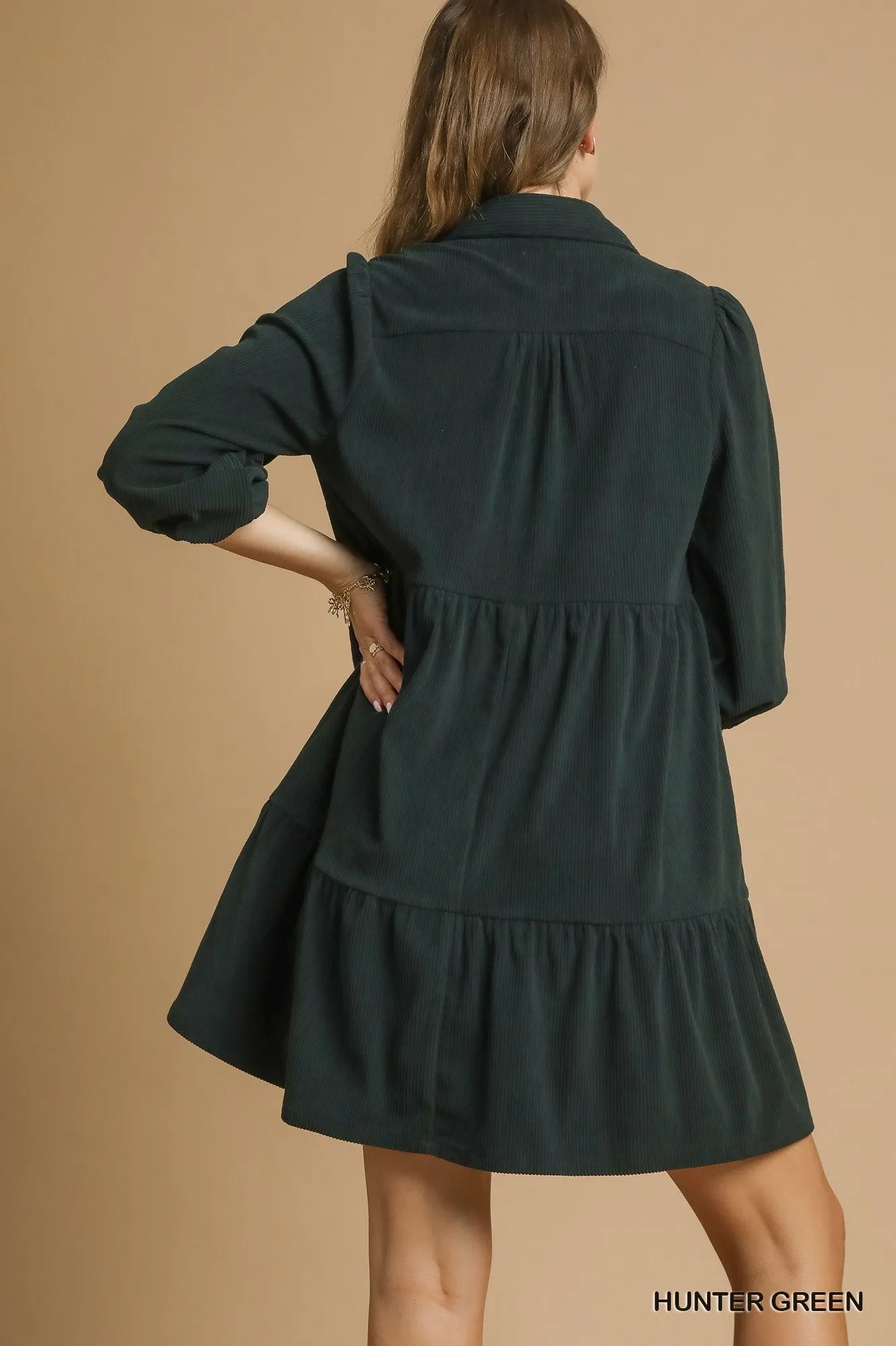 Umgee Tiered Johnny Collar Balloon Sleeve Dress