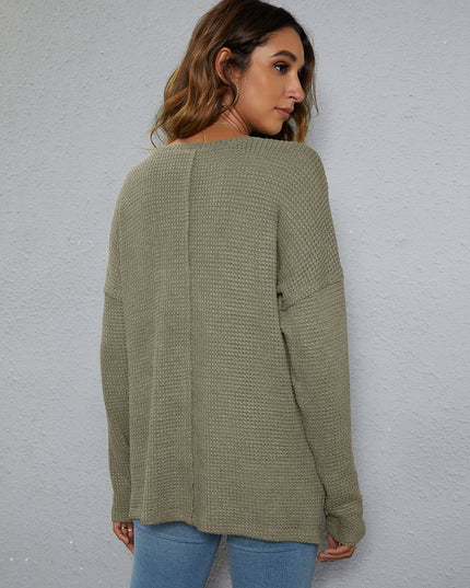 Dropped Shoulder High-Low Waffle-Knit Top