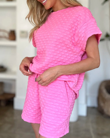 Double Take Full Size Texture T-Shirt and Shorts Set