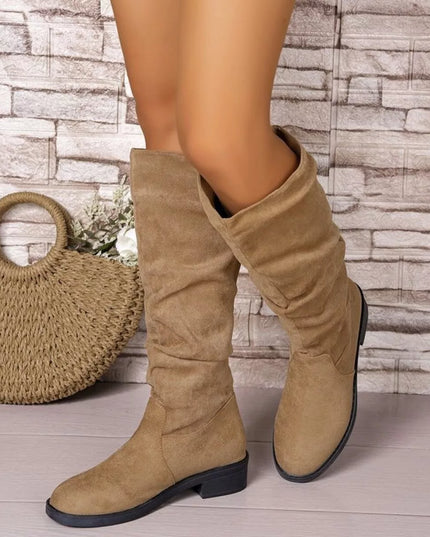Round Toe Block Heels Boots