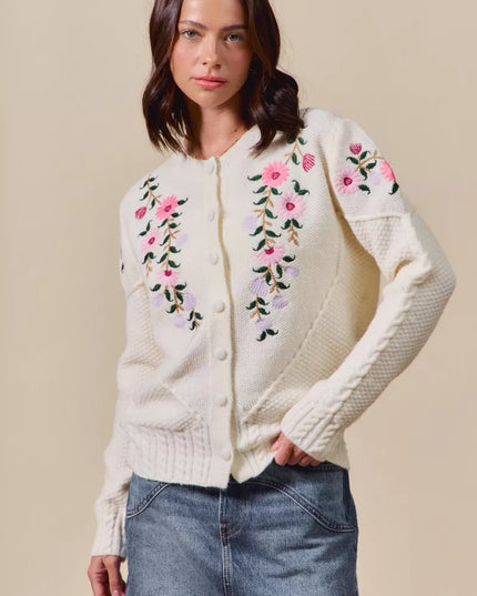 SO ME Floral Embroidered Coquette Sweater Cardigan