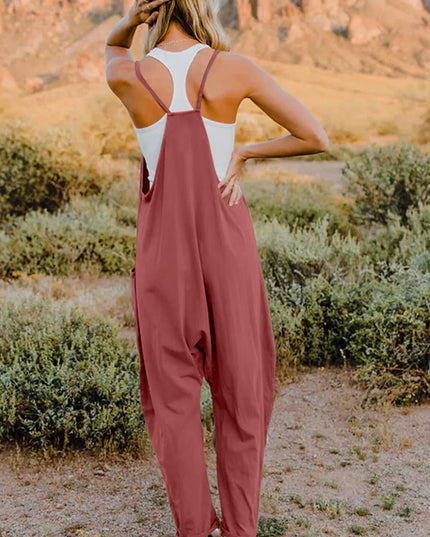 Double Take Full Size V-Neck Sleeveless Jumpsuit with Pockets