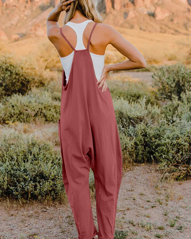 Double Take Full Size V-Neck Sleeveless Jumpsuit with Pockets