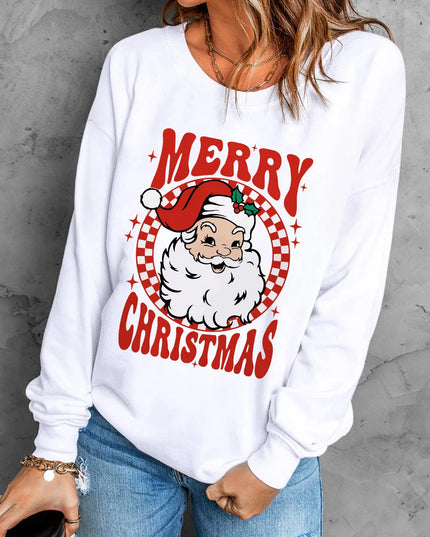 Santa Graphic Round Neck Long Sleeve Sweatshirt White