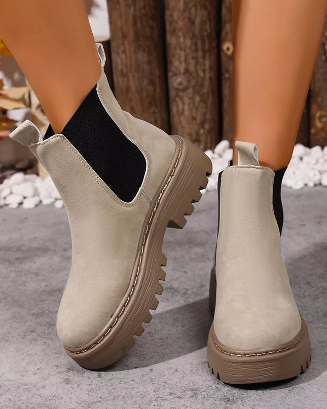 Round Toe Platform Boots Ivory