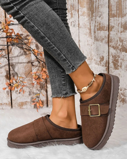 Cozy Buckle Suede Winter Slippers
