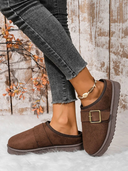 Cozy Buckle Suede Winter Slippers